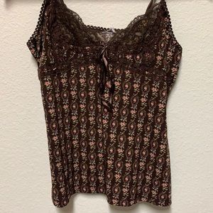 Floral Brown Lace Tank Top